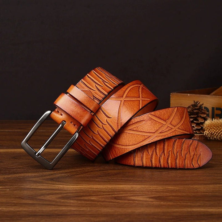 Cragford – Embossed Pin Buckle Leather Belt - Hilltop Nord