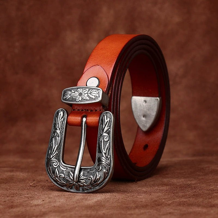 Galloway – Engraved Buckle Leather Belt - Hilltop Nord