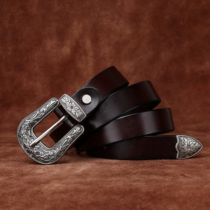 Galloway – Engraved Buckle Leather Belt - Hilltop Nord
