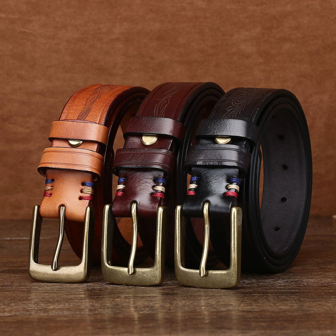 Bancroft – Engraved Copper Leather Belt - Hilltop Nord