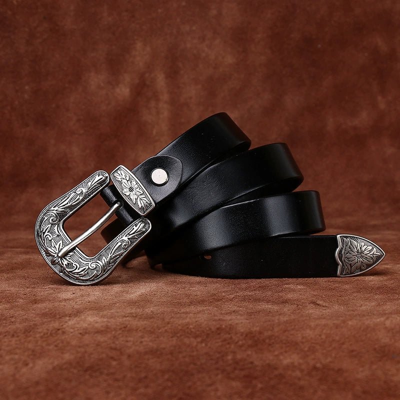 Galloway – Engraved Buckle Leather Belt - Hilltop Nord