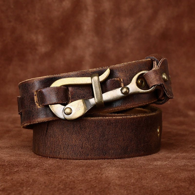 Brasswood – Retro Lock Buckle Leather Belt - Hilltop Nord
