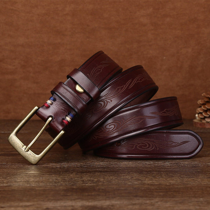 Bancroft – Engraved Copper Leather Belt - Hilltop Nord