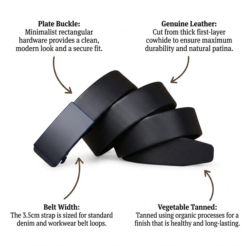 Brecken – Plate Buckle Leather Belt infographic