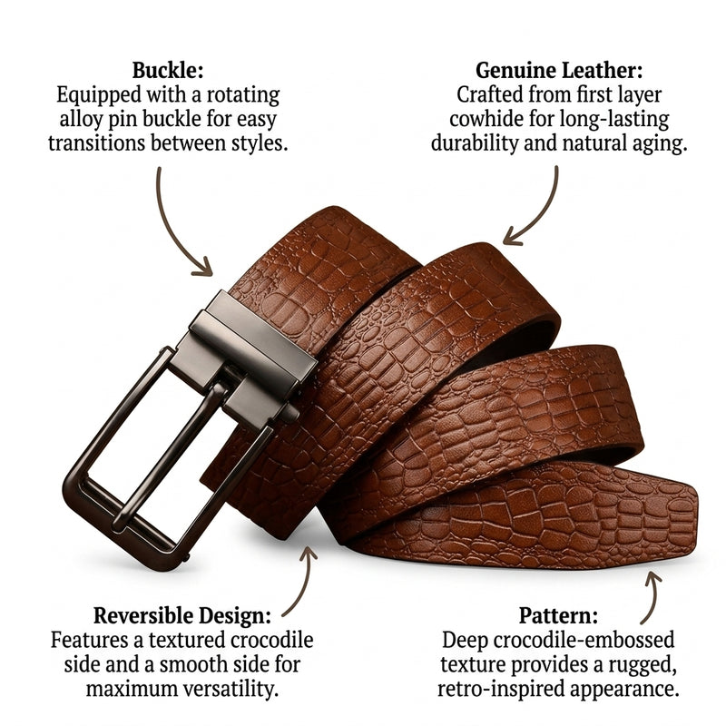 Firth – Crocodile-Embossed Reversible Belt infographic